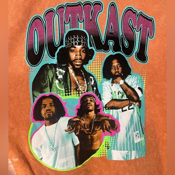 OUTKAST Orange Cotton‎ Crew Neck Short Sleeve Distressed Graphic Tee Size Medium - Picture 7 of 8